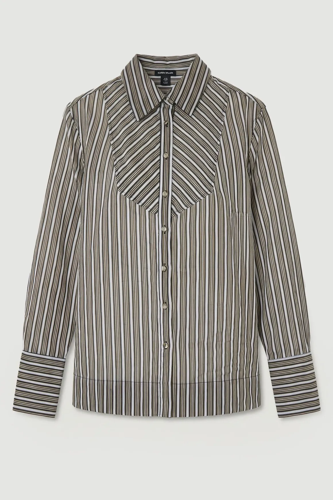 Chemise Tissée À Rayures En Popeline Avec Plastron