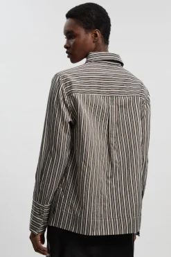 Chemise Tissée À Rayures En Popeline Avec Plastron