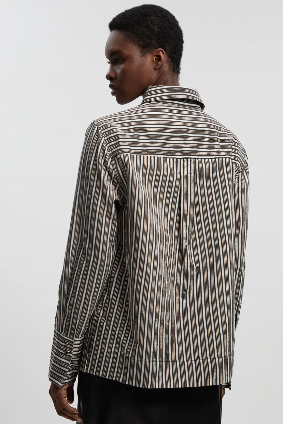 Chemise Tissée À Rayures En Popeline Avec Plastron