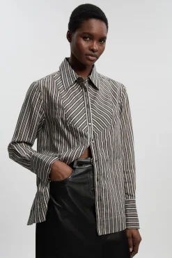 Chemise Tissée À Rayures En Popeline Avec Plastron
