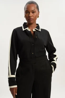 Chemise Tissée Sergé Grande Taille à Blocs de Couleur
