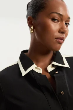Chemise Tissée Sergé Grande Taille à Blocs de Couleur