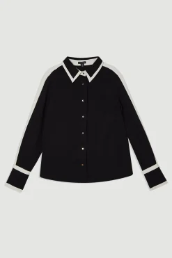 Chemise Tissée Sergé Grande Taille à Blocs de Couleur
