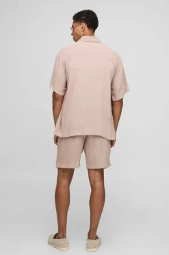 Chemise tissée surdimensionnée à manches courtes et ensemble short