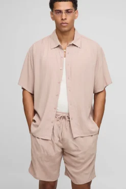 Chemise tissée surdimensionnée à manches courtes et ensemble short
