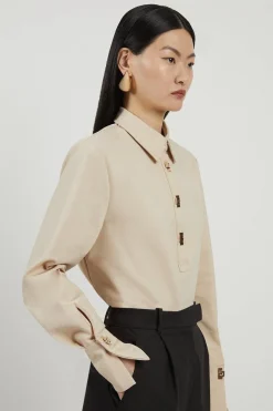 Chemise tissée Techno Cotton avec fermoirs dorés