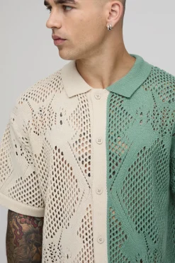 boohooMAN Chemise Tricotée Au Crochet À Mailles Ajourées Coupe Décontractée<Homme Chemises|Maille