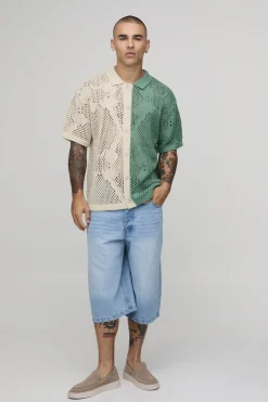 boohooMAN Chemise Tricotée Au Crochet À Mailles Ajourées Coupe Décontractée<Homme Chemises|Maille