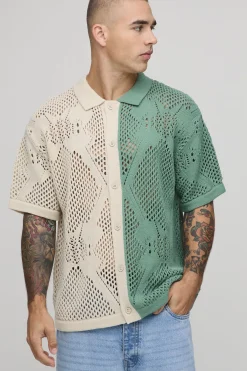 boohooMAN Chemise Tricotée Au Crochet À Mailles Ajourées Coupe Décontractée<Homme Chemises|Maille