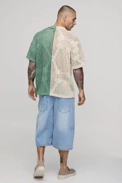boohooMAN Chemise Tricotée Au Crochet À Mailles Ajourées Coupe Décontractée<Homme Chemises|Maille