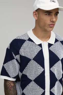 Chemise Tricotée Au Crochet À Mailles Ajourées Coupe Décontractée