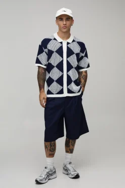 Chemise Tricotée Au Crochet À Mailles Ajourées Coupe Décontractée