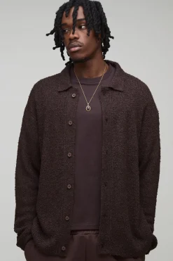 Chemise tricotée brossée longue, basique et de coupe boxy