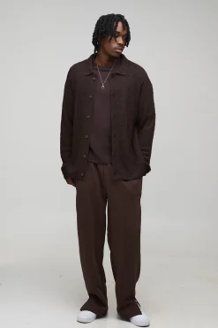 Chemise tricotée brossée longue, basique et de coupe boxy