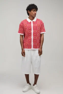 Chemise Tricotée À Carreaux Crochet Coupe Décontractée