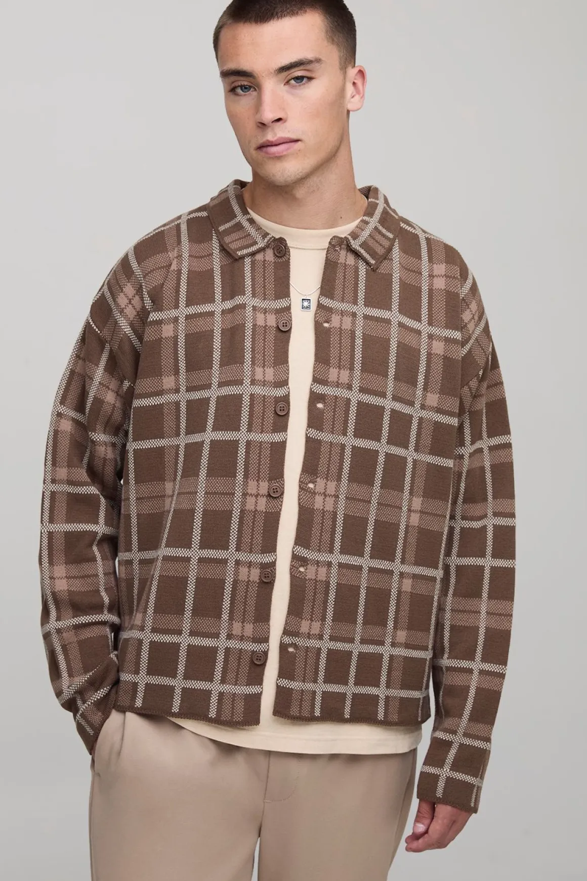 Chemise tricotée à carreaux, style boxy