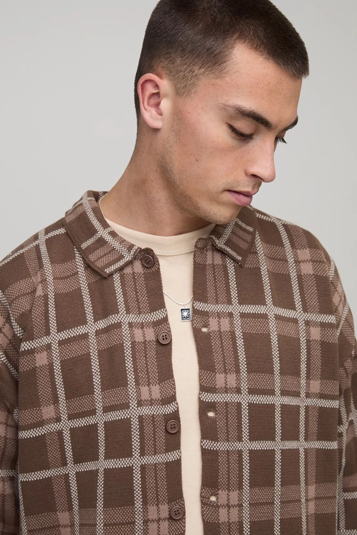 Chemise tricotée à carreaux, style boxy