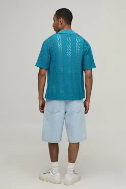Chemise Tricotée À Coupe Ample Avec Panneaux À Mailles Ajourées