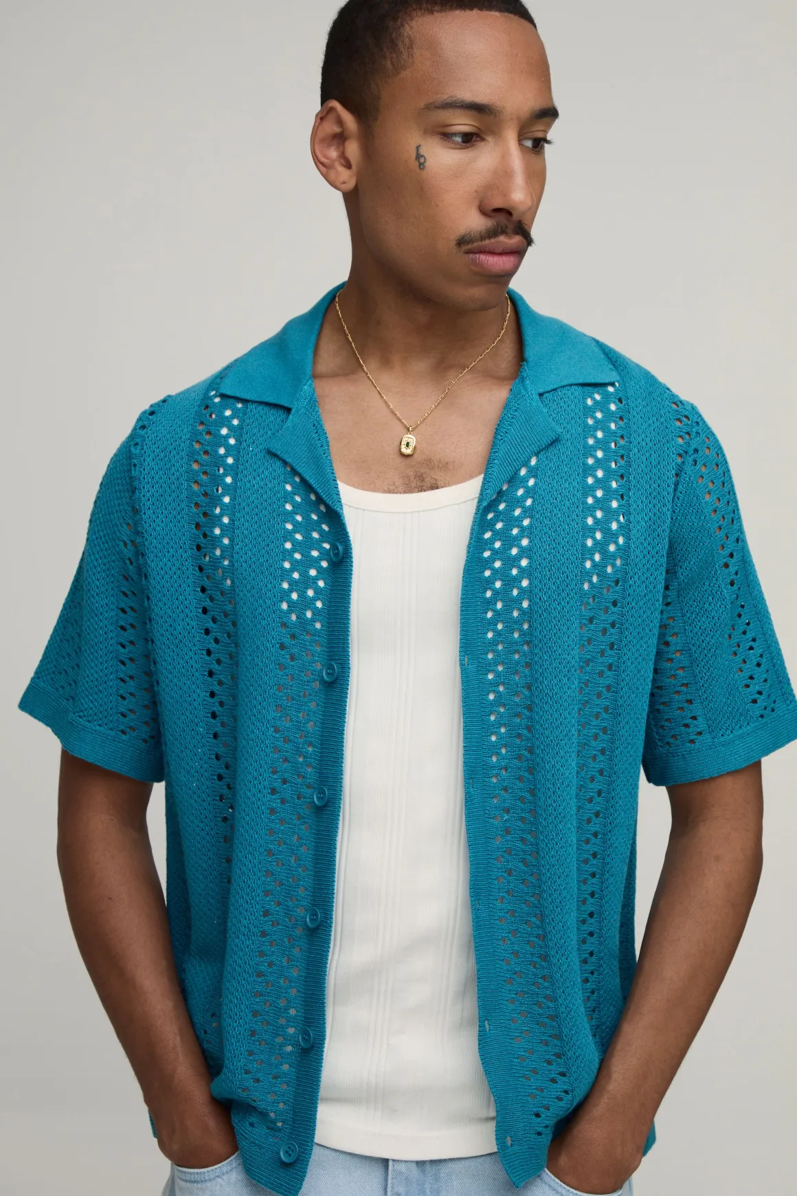 Chemise Tricotée À Coupe Ample Avec Panneaux À Mailles Ajourées