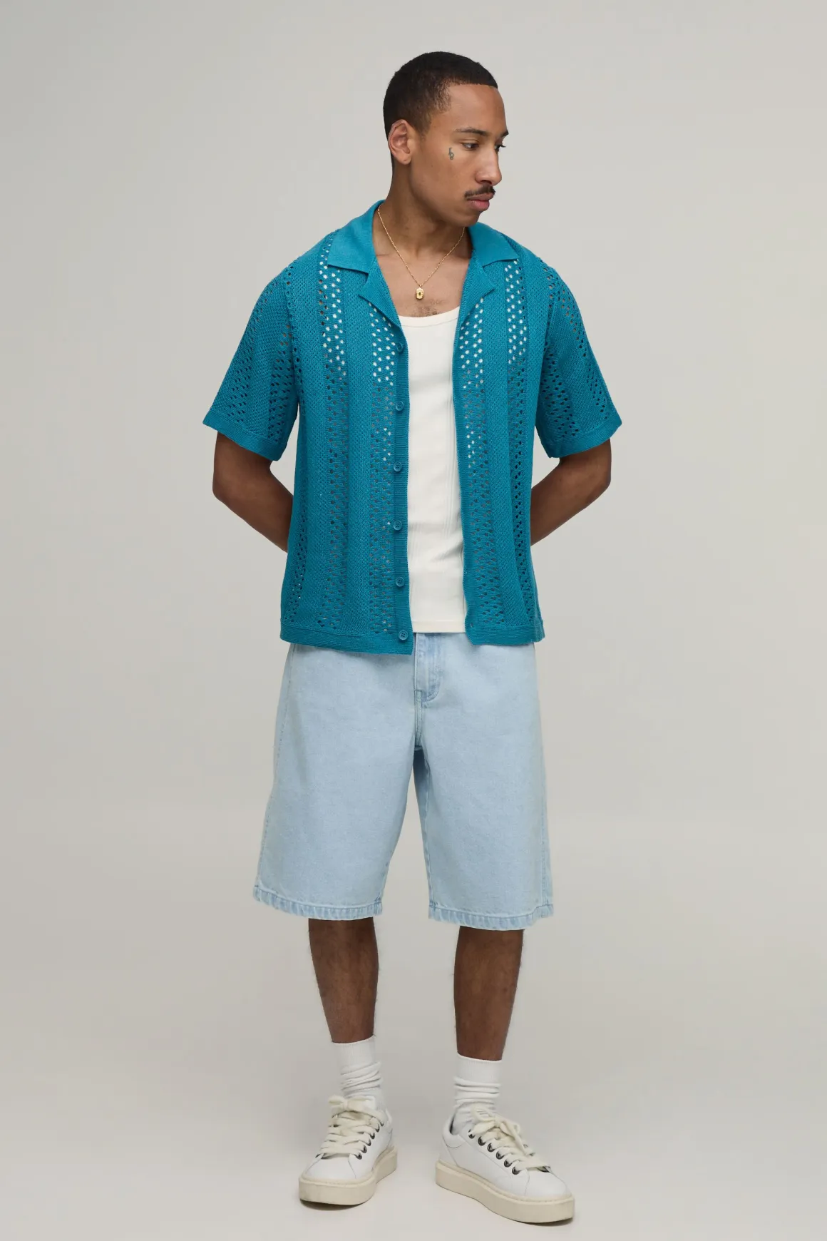 Chemise Tricotée À Coupe Ample Avec Panneaux À Mailles Ajourées