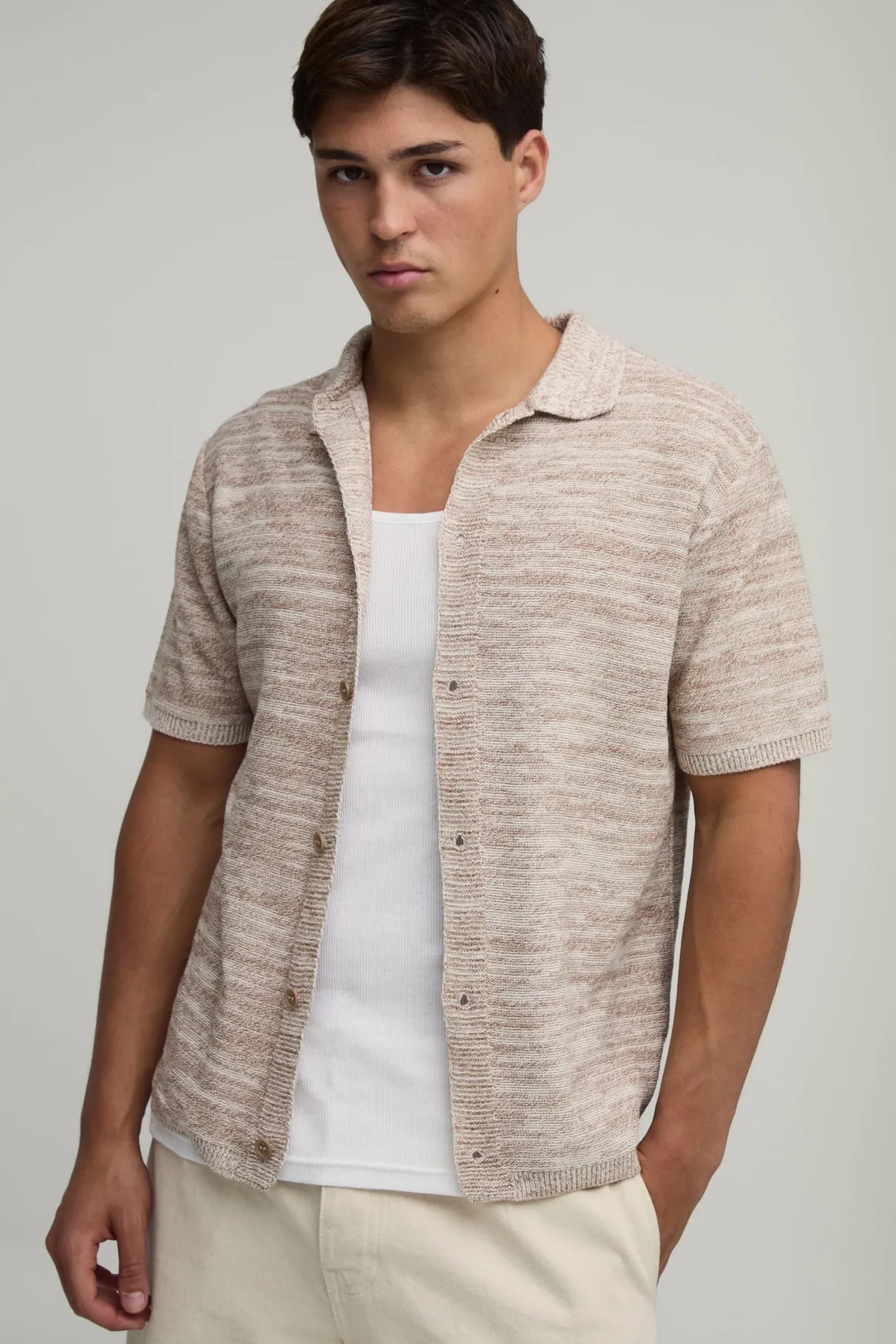 Chemise Tricotée Coupe Regular En Mélange De Coton Chiné