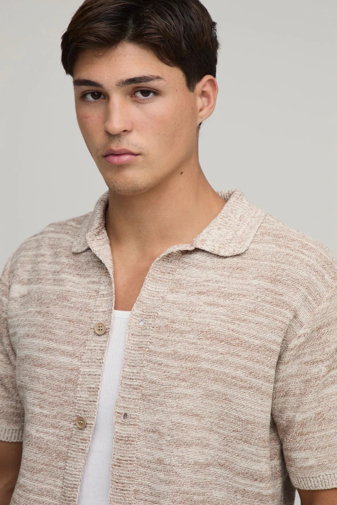 Chemise Tricotée Coupe Regular En Mélange De Coton Chiné