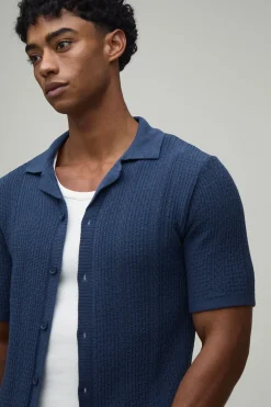 boohooMAN Chemise Tricotée À Coupe Regular Avec Col Revere Texturé<Homme Tout Afficher|Maille