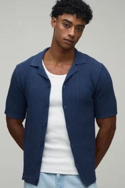 boohooMAN Chemise Tricotée À Coupe Regular Avec Col Revere Texturé<Homme Tout Afficher|Maille