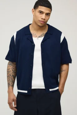 Chemise Tricotée Décontractée Coupe Ample À Panneaux Contrastés