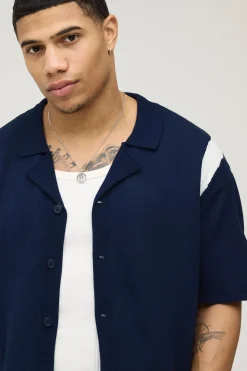 Chemise Tricotée Décontractée Coupe Ample À Panneaux Contrastés
