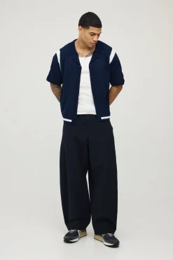 Chemise Tricotée Décontractée Coupe Ample À Panneaux Contrastés