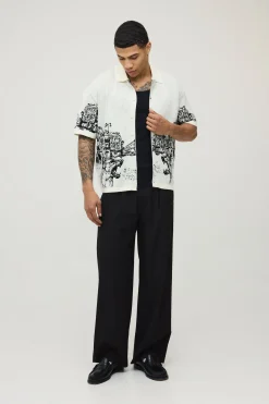 Chemise Tricotée Décontractée Coupe Ample Motif Paysage