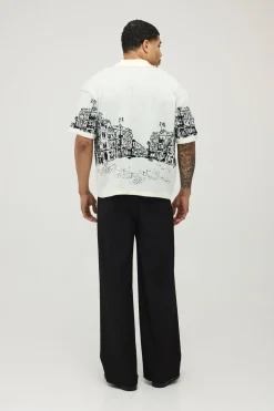Chemise Tricotée Décontractée Coupe Ample Motif Paysage