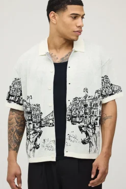 Chemise Tricotée Décontractée Coupe Ample Motif Paysage