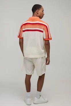 boohooMAN Chemise Tricotée Décontractée À Coupe Ample Avec Maille Ajourée Et Rayures<Homme Chemises|Maille