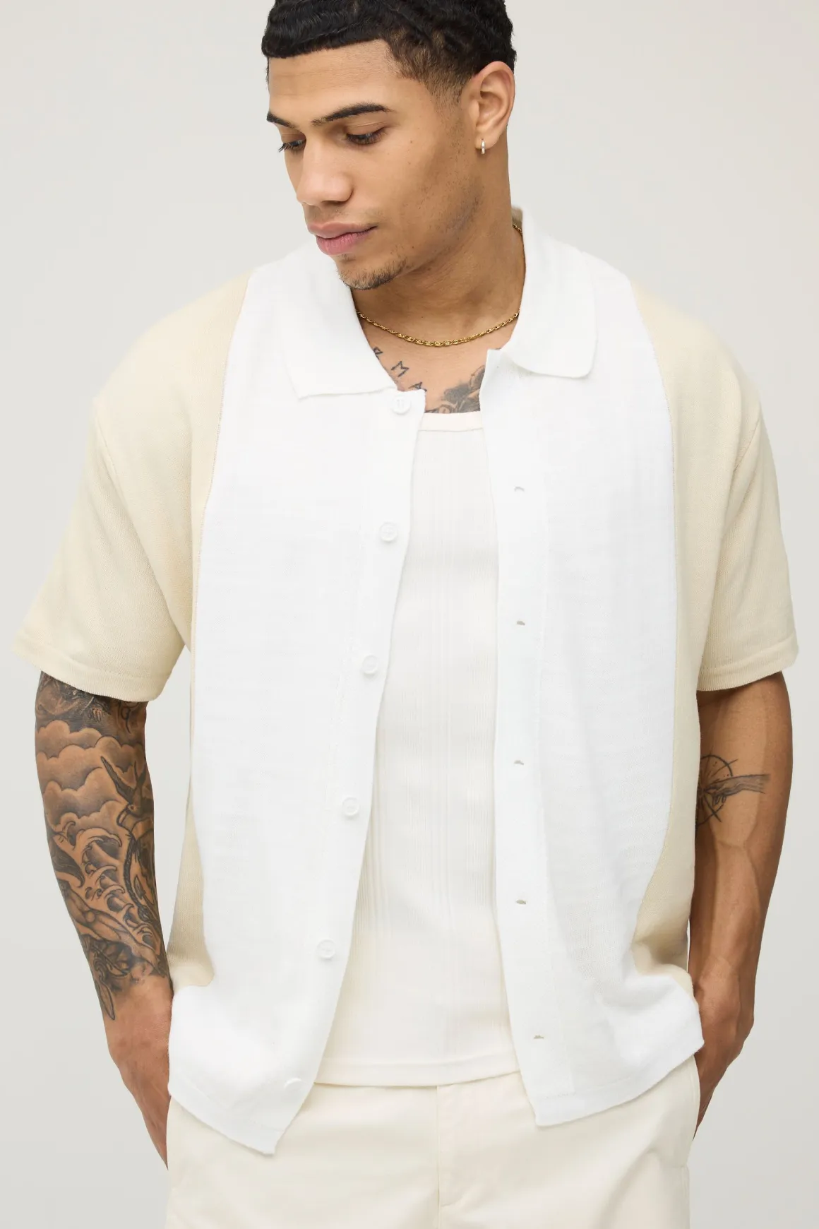 Chemise Tricotée Décontractée Coupe Boxy À Blocs De Couleur