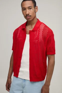 boohooMAN Chemise Tricotée Décontractée À Détail Étoile En Maille Ajourée<Homme Tout Afficher|Maille