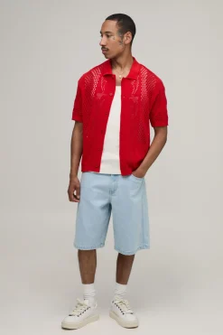 boohooMAN Chemise Tricotée Décontractée À Détail Étoile En Maille Ajourée<Homme Tout Afficher|Maille