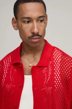 boohooMAN Chemise Tricotée Décontractée À Détail Étoile En Maille Ajourée<Homme Tout Afficher|Maille