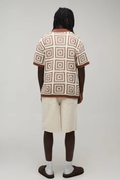 Chemise Tricotée Décontractée À Motif Tapisserie Patchwork Crochet