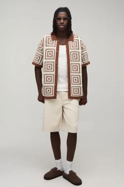 Chemise Tricotée Décontractée À Motif Tapisserie Patchwork Crochet