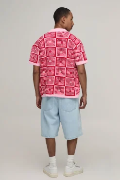 Chemise Tricotée Décontractée À Motif Tapisserie Crochet
