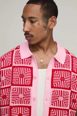 Chemise Tricotée Décontractée À Motif Tapisserie Crochet