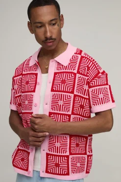 Chemise Tricotée Décontractée À Motif Tapisserie Crochet