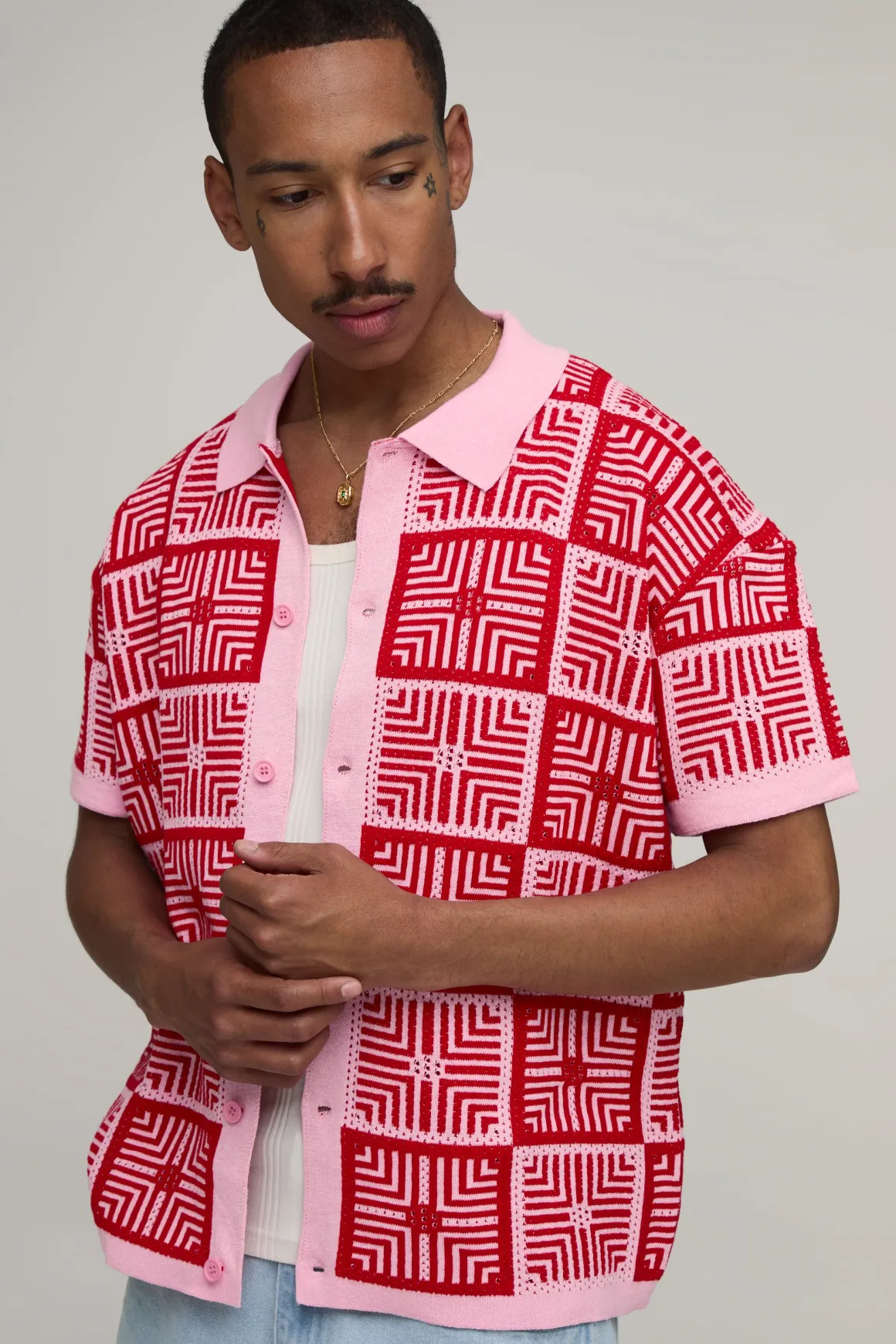 Chemise Tricotée Décontractée À Motif Tapisserie Crochet