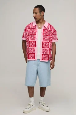 Chemise Tricotée Décontractée À Motif Tapisserie Crochet