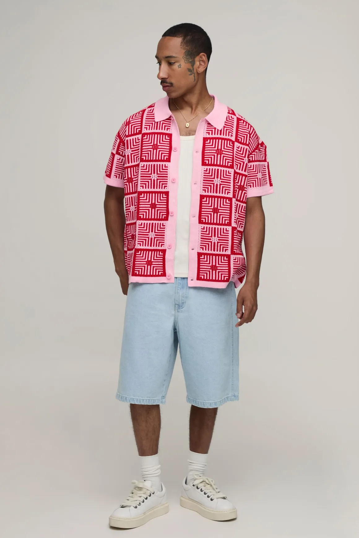 Chemise Tricotée Décontractée À Motif Tapisserie Crochet