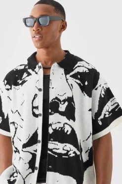 Chemise tricotée à dessin linéaire, coupe carrée