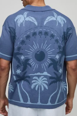 Chemise tricotée en jacquard Scenic Palm à coupe décontractée