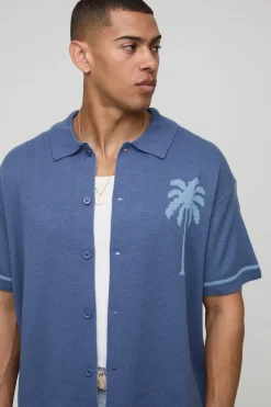 Chemise tricotée en jacquard Scenic Palm à coupe décontractée